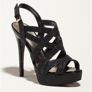 GUESS- Kio High Heel Sandal-Black Metallic ~ Size 10